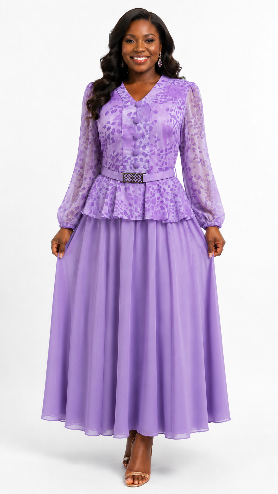 African Queen Leopard Print Peplum Maxi Dress in Lavender