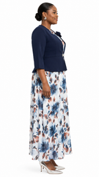African Queen Navy Blazer & Watercolor Floral Maxi Dress Set - Side model view