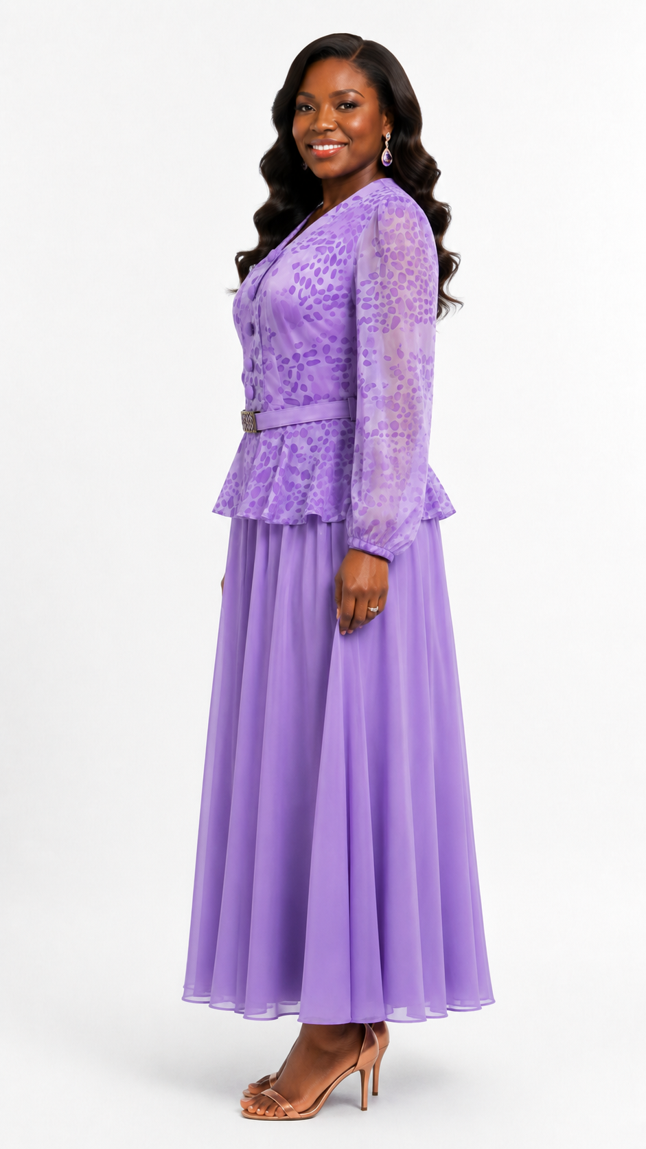 African Queen Leopard Print Peplum Maxi Dress in Lavender