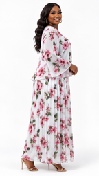 African Queen Rose Floral Pleated Maxi Dress - Side model view
