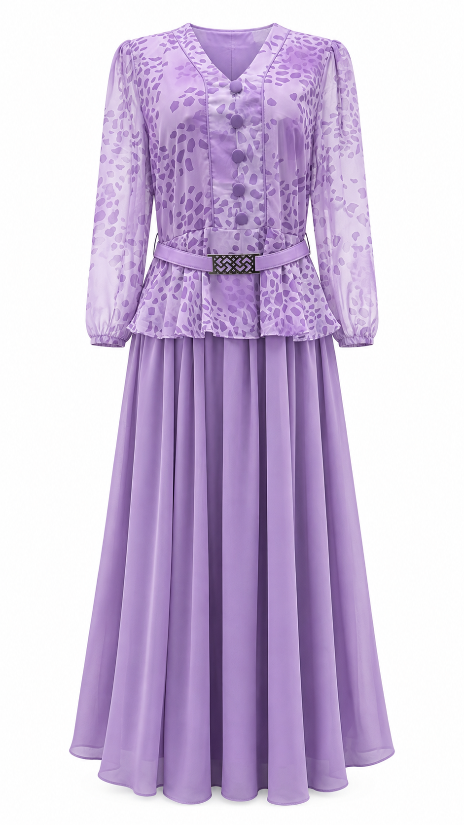 African Queen Leopard Print Peplum Maxi Dress in Lavender