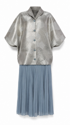African Queen Metallic Jacquard Cape Top & Pleated Midi Skirt Set - Flat lay product view