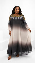 African Queen Ombre Chiffon Embroidered Maxi Dress