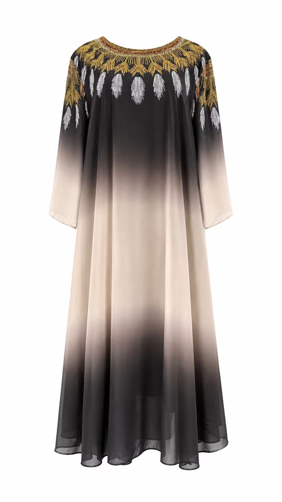 African Queen Ombre Chiffon Embroidered Maxi Dress
