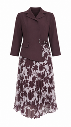 African Queen Plum Asymmetric Blazer & Floral Pleated Midi Skirt Set - Flat lay product view