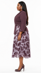 African Queen Plum Asymmetric Blazer & Floral Pleated Midi Skirt Set - Side model view