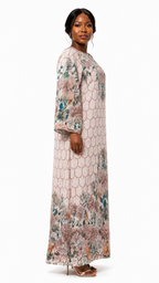 African Queen Blush Honeycomb Sequin Floral Kaftan Maxi Dress - Side model view