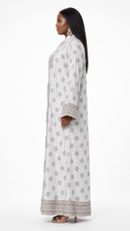 White Star Print Geometric Beaded Panel Kaftan Maxi Dress - Side model view