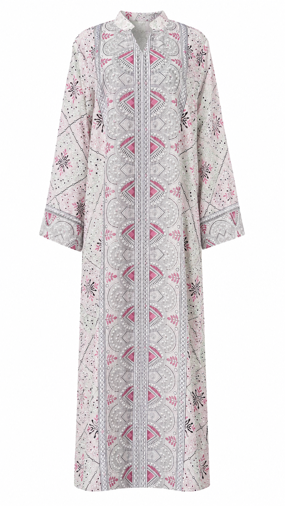 Blush Paisley Medallion Geometric Print Kaftan Maxi Dress - Flat lay product view