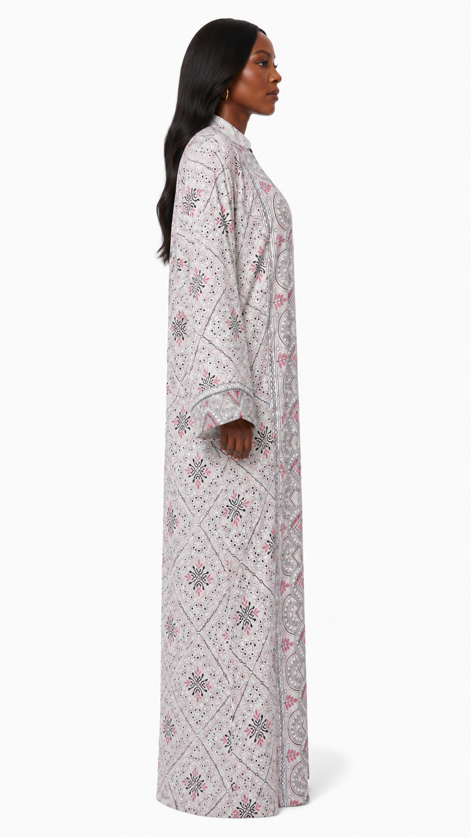 Blush Paisley Medallion Geometric Print Kaftan Maxi Dress - Side model view