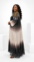 African Queen Ombre Chiffon Embroidered Maxi Dress