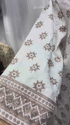 White Star Print Geometric Beaded Panel Kaftan Maxi Dress