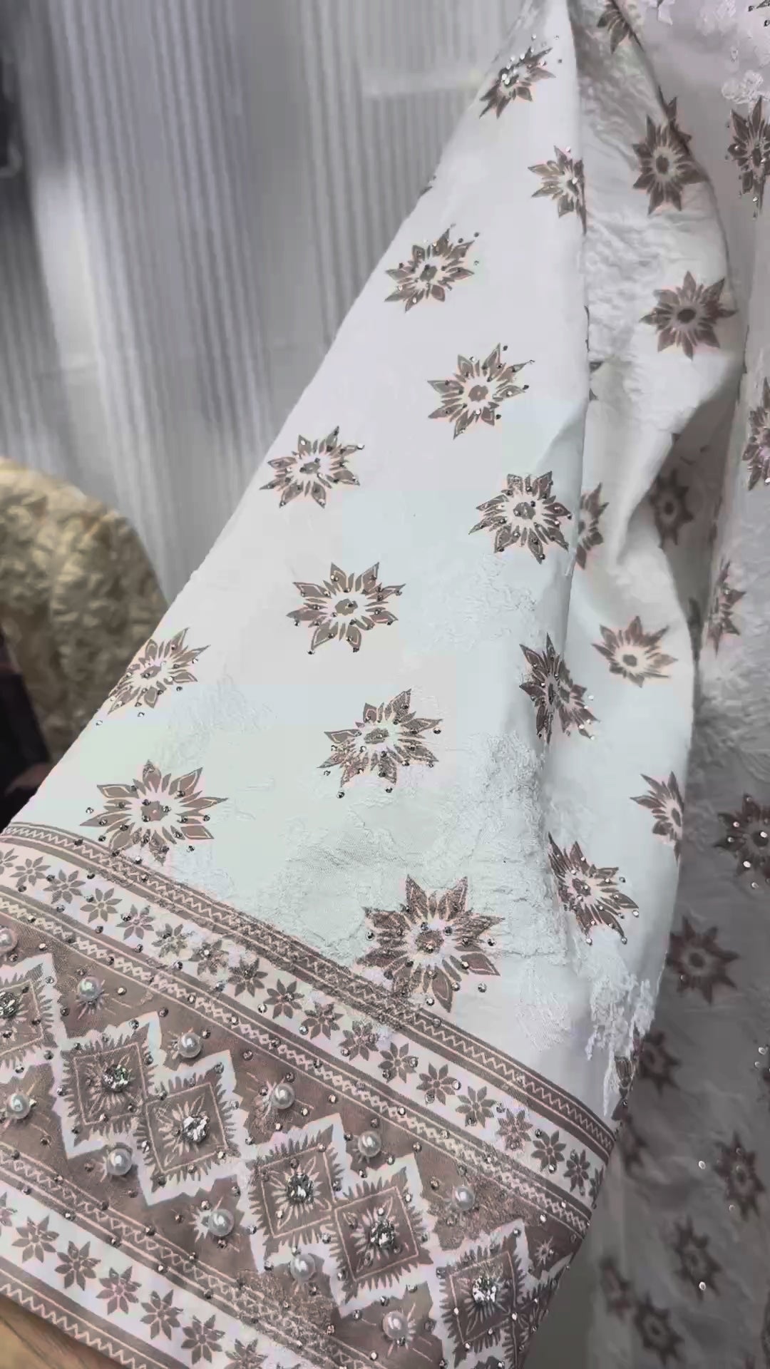 White Star Print Geometric Beaded Panel Kaftan Maxi Dress